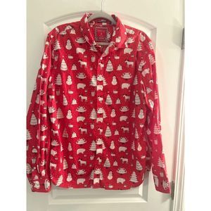 Denim & Flower Ricky Singh Mens Shirt Sz XL Red White Holiday Reindeen Snowman